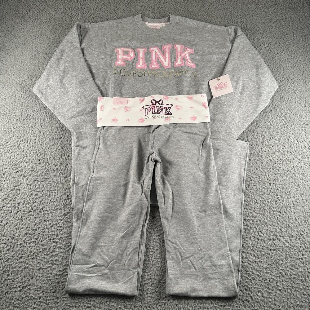 PINK Victoria's Secret x LoveShackFancy Sweatsuit Set Womens XS Gray Loungewear